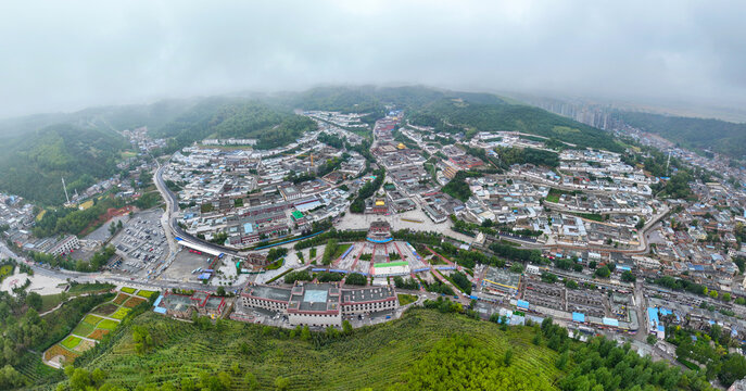 Aerial photo of Kumbum Monastery in Huangzhong, Xining, Qinghai