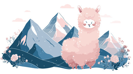 Obraz premium Cute Kawaii Llama in Majestic Mountain Landscape
