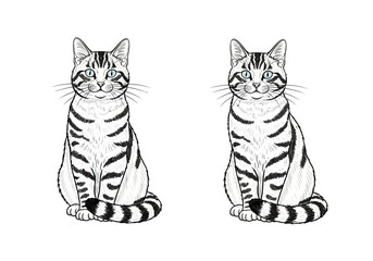 Two blackandwhite striped tabby cats with blue eyes sitting