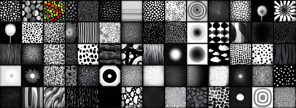 Big set of 70 seamless abstract patterns. Black and white. Vector.