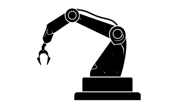 Industrial Robotic Arm Silhouette Icon.