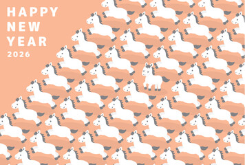 午年年賀状素材 2026年 馬のパターンイラスト