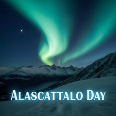 Fantasy Landscape with Proud Alascattalo on Ridge during Vibrant Polar Night Alascattalo Day