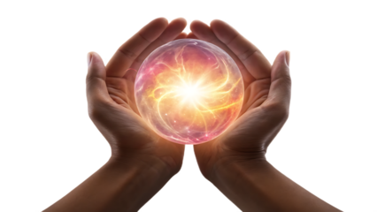 Cinematic Fantasy Digital Art of Hands Cupping a Glowing Orb of Mystical Energy