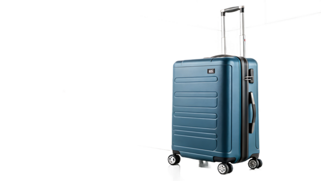 Professional Studio Photograph of a Modern Teal Hard-Shell Suitcase with Spinner Wheels