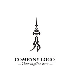 Tower Logo Symbol in Black on the White Background with Simple Modern Architecture Design