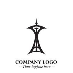 Tower Logo Symbol in Black on the White Background with Simple Modern Architecture Design
