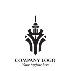 Tower Logo Symbol in Black on the White Background with Simple Modern Architecture Design