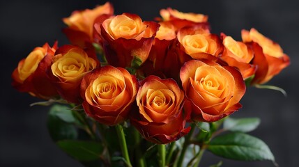 A bouquet  of  orange and black roses