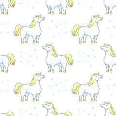 Seamless pattern with a cute horse on a white background.