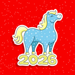 Horse for the New Year 2026 on a red background.