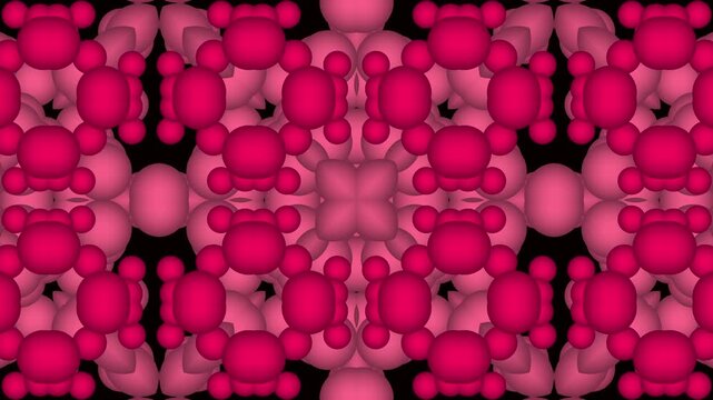 Bright clustered spheres in red and pink forming a glowing symmetrical abstract pattern