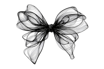 Gift ribbon bow in continuous line art drawing style. Minimalist black linear sketch isolated on white background. Vector illustration