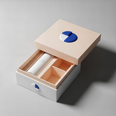 Minimalist Box with Geometric Lid and Contents, Soft Lighting, Modern Design.