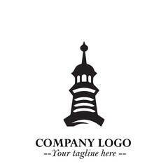 Tower Logo Symbol in Black on the White Background with Simple Modern Architecture Design