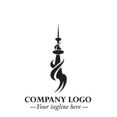 Tower Logo Symbol in Black on the White Background with Simple Modern Architecture Design