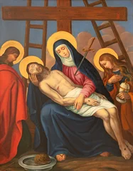 Fotobehang Jezus Christus Vienna - The painting  Deposition of the cross (Pieta) as part of Cross way stations in church Rochuskirche by unknown artist.  © Renáta Sedmáková