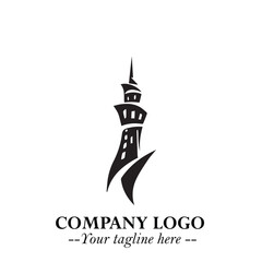 Tower Logo Symbol in Black on the White Background with Simple Modern Architecture Design