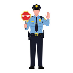 Police Officer with Hand Raised Holding Stop Sign - Maintain traffic safety