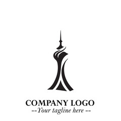 Tower Logo Symbol in Black on the White Background with Simple Modern Architecture Design