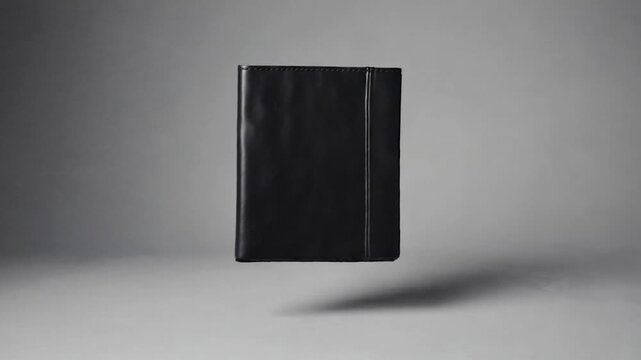 Black Leather Portfolio Folder Floating Against Gradient Gray Background with Shadow