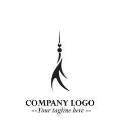 Tower Logo Symbol in Black on the White Background with Simple Modern Architecture Design