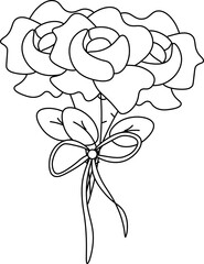 three Black silhouette of rose with bow bouquet Valentine's Day composition. Vector graphic line illustration. design for fashion graphics, textile prints, fabrics, wallpapers.