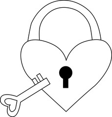 key and padlock in the form of a heart. Valentine's Day composition. Vector graphic line illustration. For t-shirt printing, web design, beauty salons, posters, logo creation.