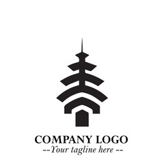 Tower Logo Symbol in Black on the White Background with Simple Modern Architecture Design