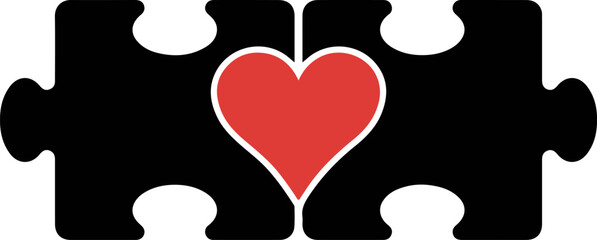 Heart connecting two puzzle pieces flat minimal vector icon