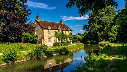Idyllic Cotswolds Cottage by the Waterway - A Tranquil English Scene.