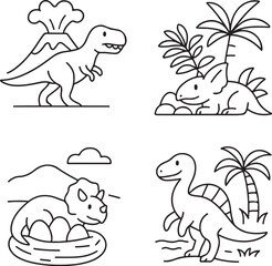 prehistoric dinosaur scenes black and white vector set.eps