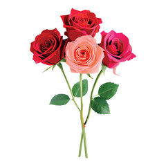 A beautiful bouquet of five roses in shades of red and pink
