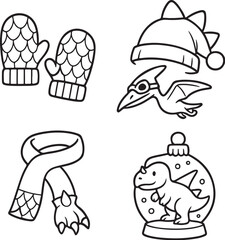 Dinosaur-Themed Winter Clothing in Black and White Vector.eps