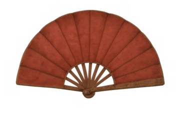 Hand fan open, featuring red fabric and wooden ribs, traditional japanese accessory for summer cooling, transparent background