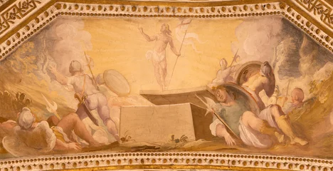 Fotobehang Jezus Christus AMALFI, ITALY - OCTOBER 3, 2025: The baroque fresco of Resurrection in the crypt of  Duomo by Vincenzo De Pino  from 17. cent.  © Renáta Sedmáková