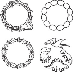 Dinosaur-Themed Wreath Designs in Black and White Vector.eps