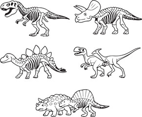 Dinosaur Skeletons in Scientific Black and White Vector.eps