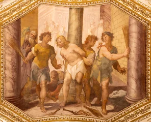 Fotobehang Jezus Christus AMALFI, ITALY - OCTOBER 3, 2025: The baroque fresco of Flagellation in the crypt of  Domo by Vincenzo De Pino  from 17. cent.  © Renáta Sedmáková