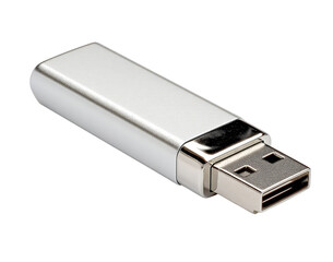 Silver U S B Flash Drive isolated on a transparent background