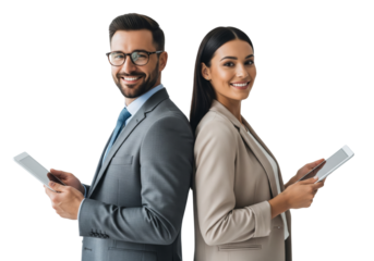 Business team working together, standing confident isolated on white