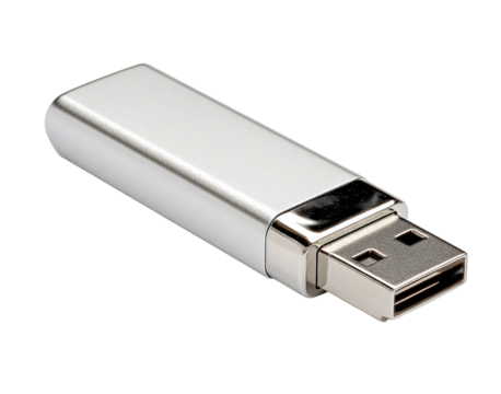 Silver U S B Flash Drive isolated on a transparent background