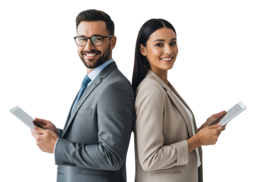 Business team working together, standing confident isolated on white - Powered by Adobe