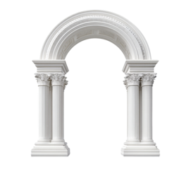 White Roman Arch with Corinthian Columns isolated on a transparent background