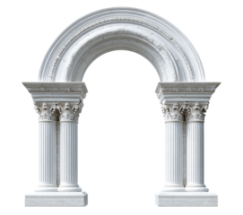 White Roman Arch with Double Columns isolated on a transparent background