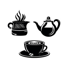 Elegant Vector Art Coffee Pot, Teapot, and Cup for Cozy Cafe Vibes