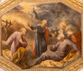 AMALFI, ITALY - OCTOBER 3, 2025: The baroque fresco Jesus admonishes the apostles in the Garden of Gethsemane in Duomo  by Vincenzo De Pino  from 17. cent.