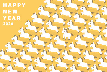 午年年賀状素材 2026年 馬のパターンイラスト（黄色）