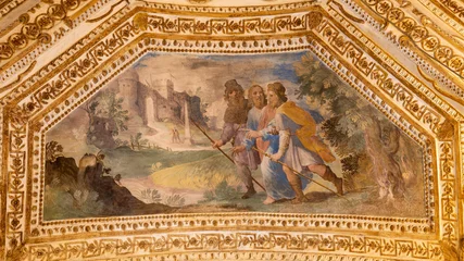 Fotobehang Jezus Christus AMALFI, ITALY - OCTOBER 3, 2025: The baroque fresco of Resurrected Jesus with the disciples of Emmaus in the crypt of  by Vincenzo De Pino  from 17. cent.  © Renáta Sedmáková