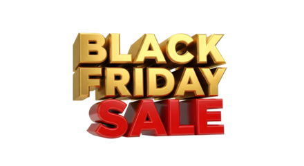 Bold 3d golden and red text black friday sale isolated on transparent background